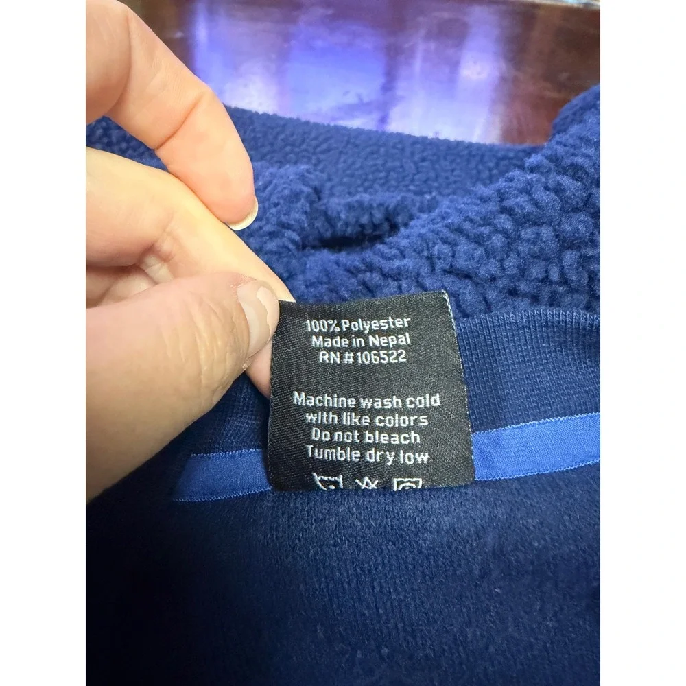 Vintage Vail Navy Blue Sherpa Teddy Fleece Crewneck Pullover Apres Ski Cabin S